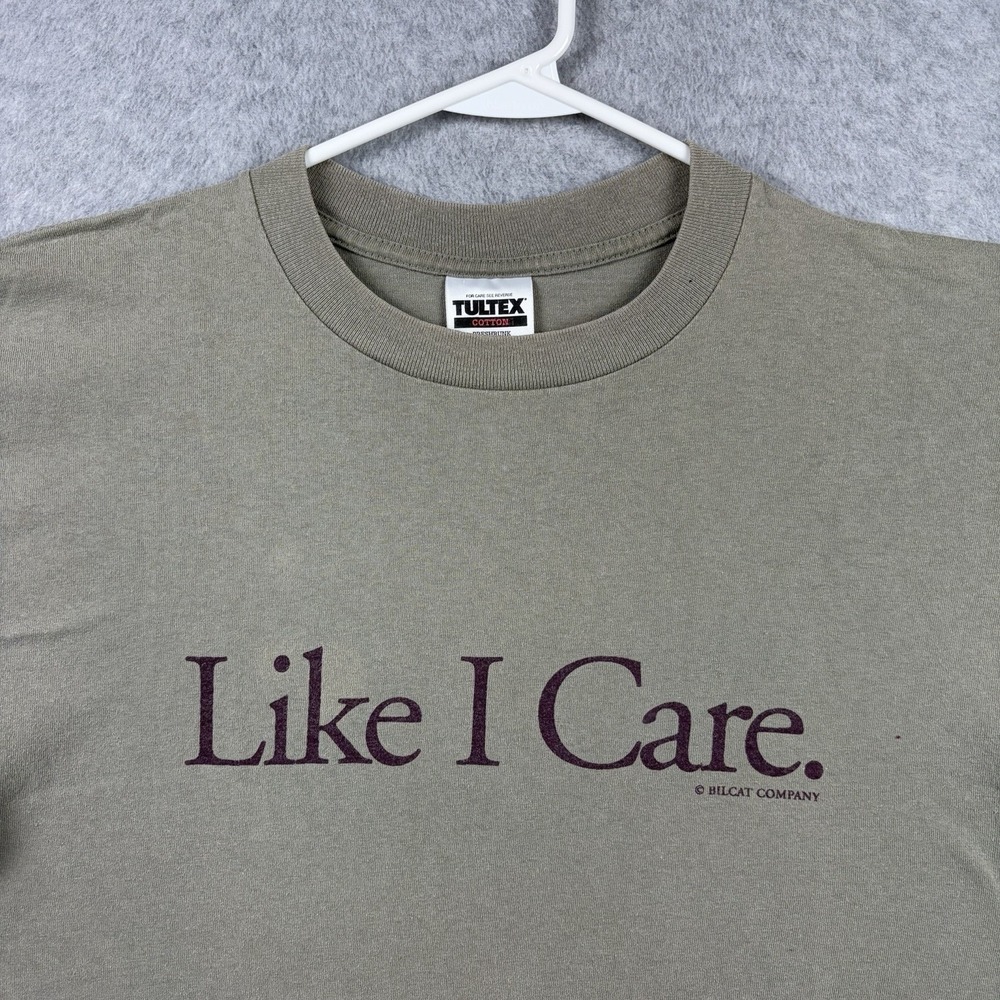 Vintage 90s Funny T Shirt Mens Large Green Like I Care Sarcasm Humor Slogan